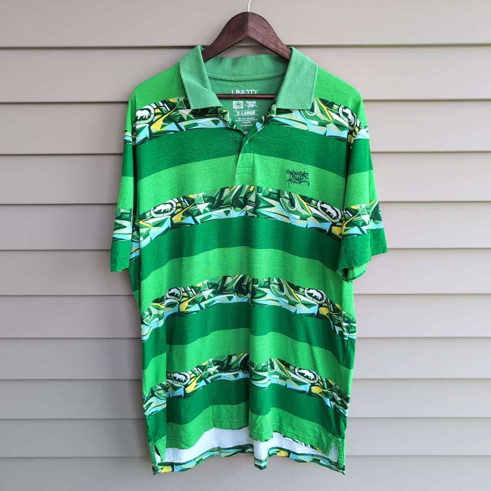 Ecko Unltd The Exhibit Askew One Street Graffiti Artist Green Polo Size Large